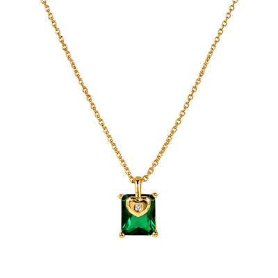 Gold Heart & Green CZ Pendant