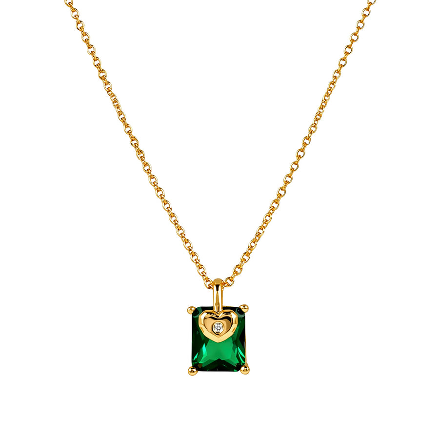 Gold Heart & Green CZ Pendant