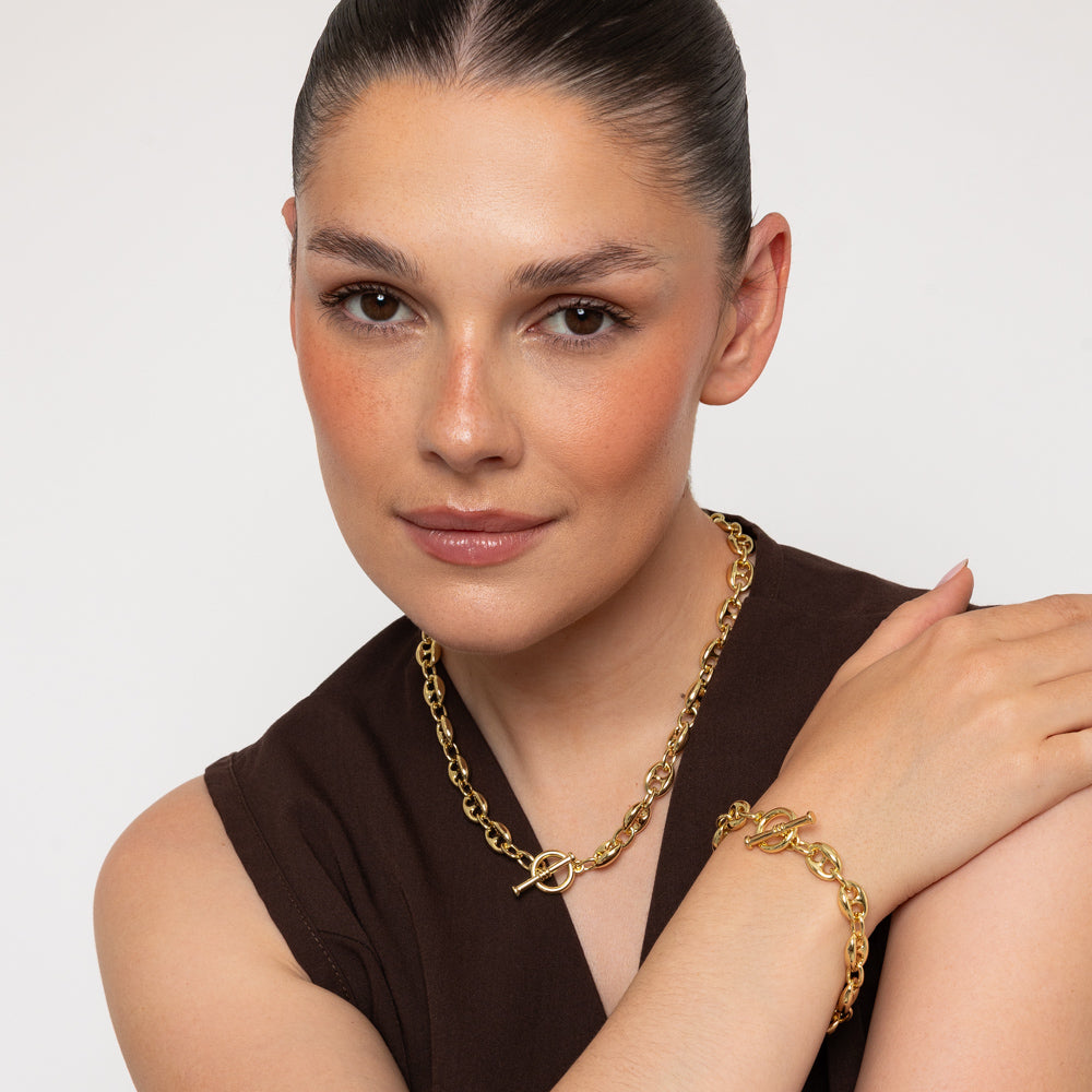 Coffee Bean Chain Gold Plated Necklace