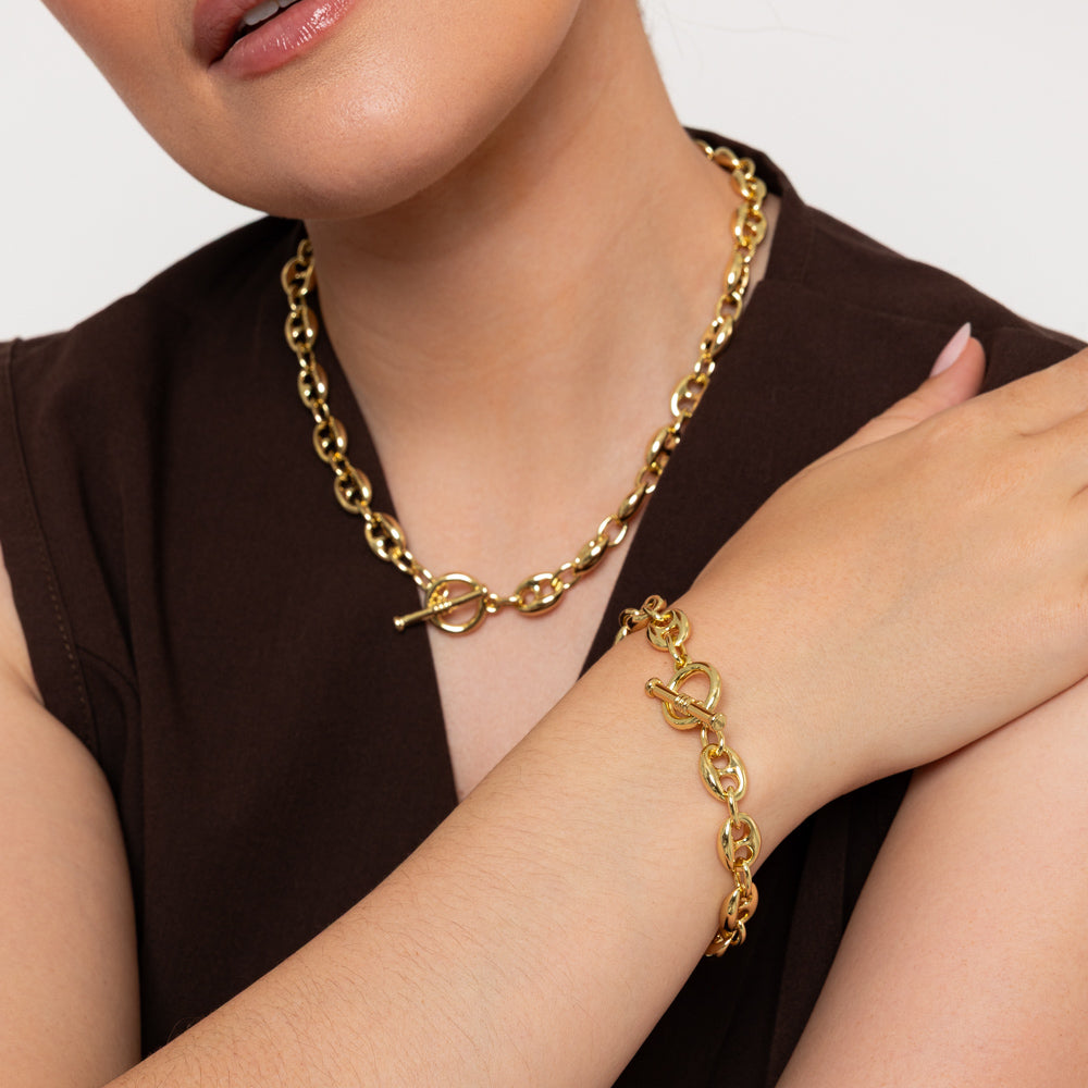 Coffee Bean Chain Gold Plated Necklace