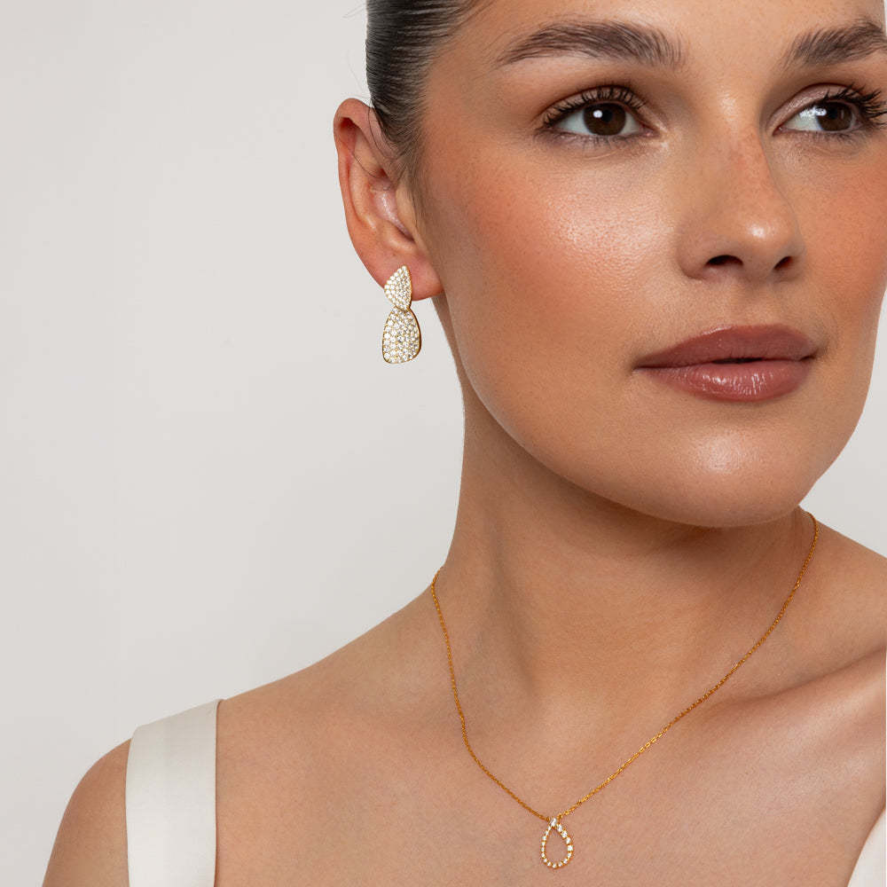 Double Drop CZ Gold Plated Earrings