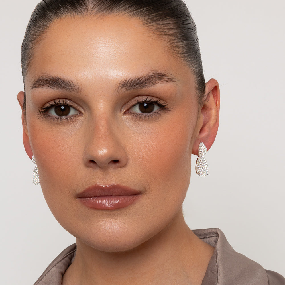 Double Drop CZ Silver Plated Earrings