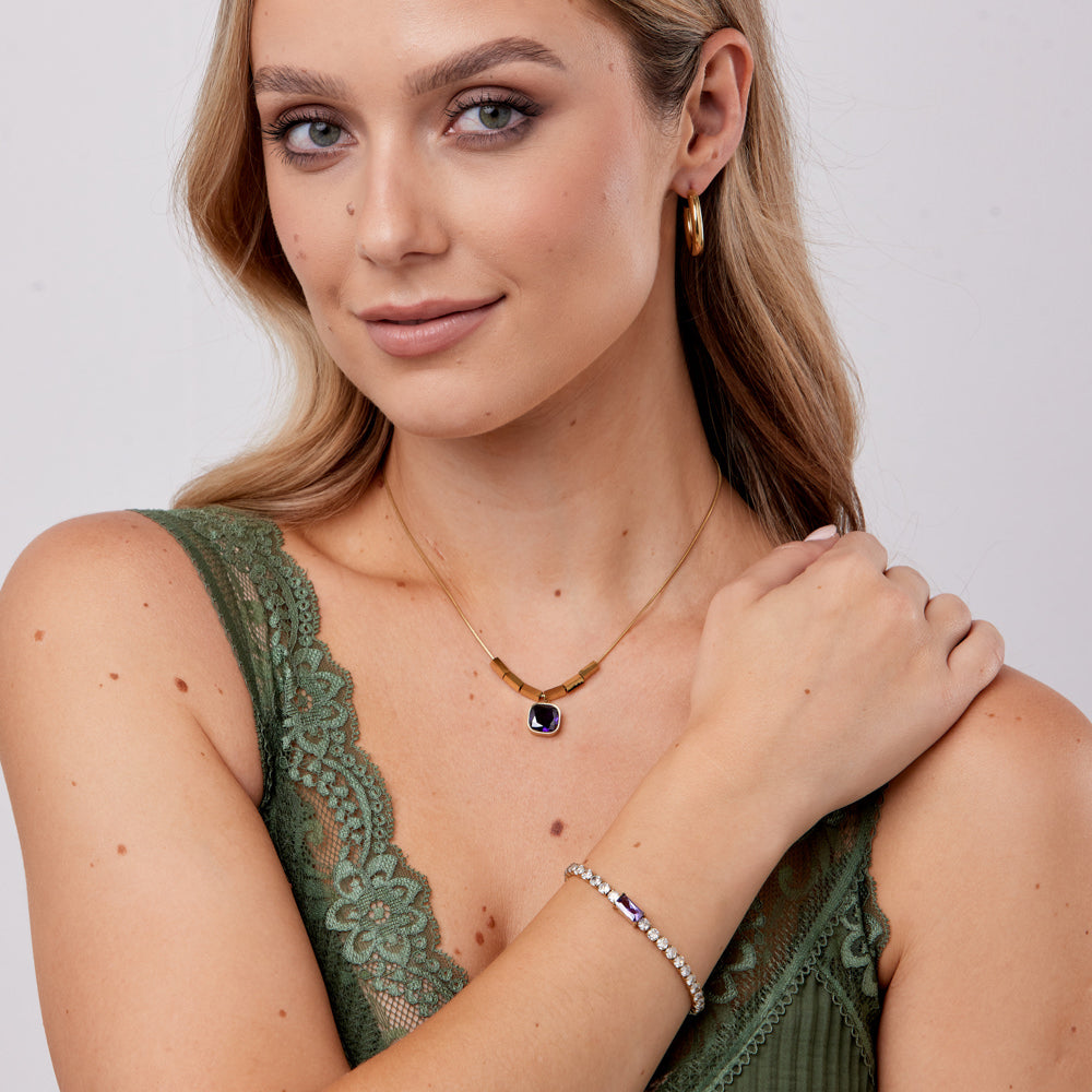 Amethyst & Clear CZ Tennis Bracelet