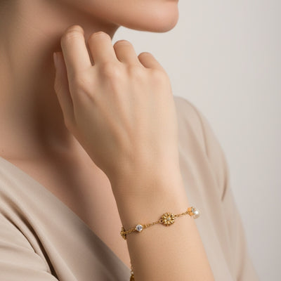 The Pink Box Freshwater Pearl & Crystal Bracelet