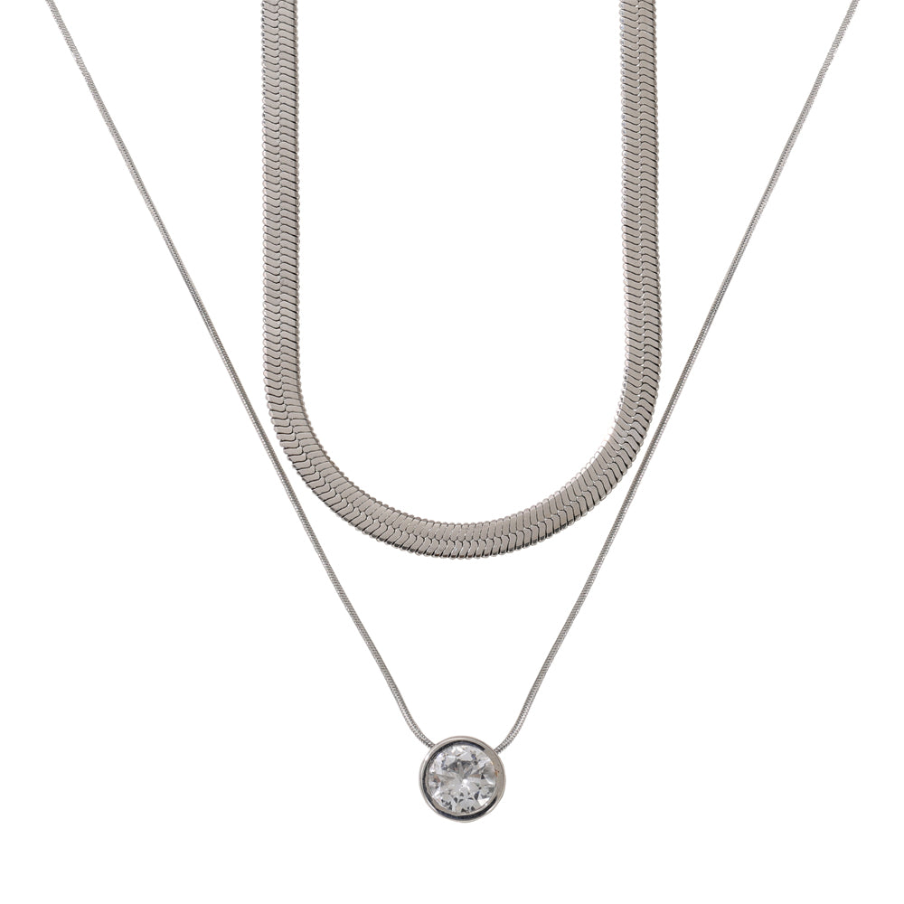 Layered Silver Plated Snake Chain Necklace