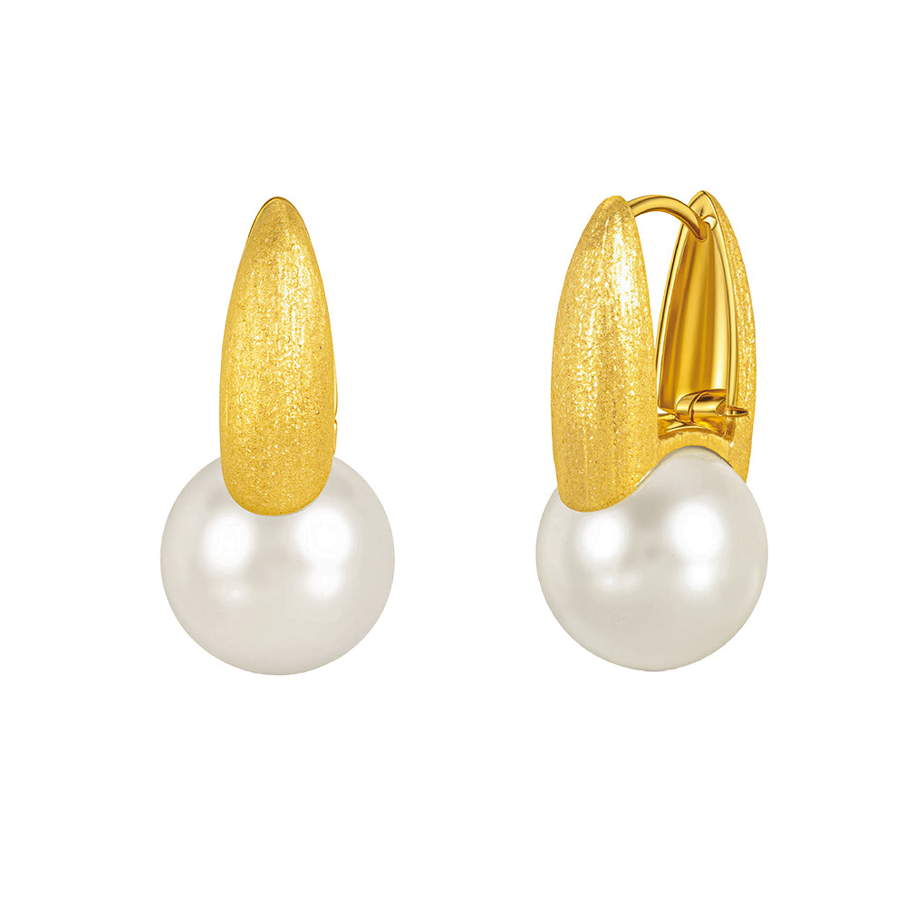 Maya Brushed Gold Plated Faux Pearl Earrings