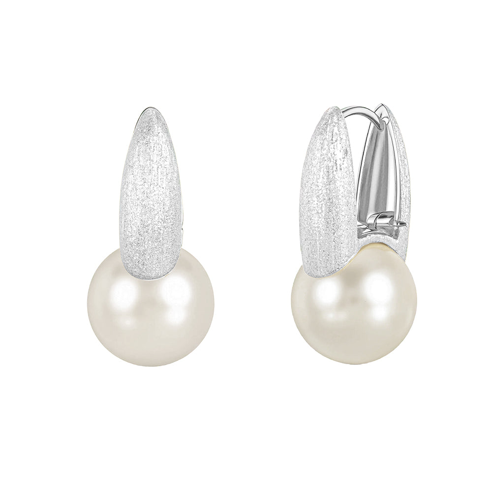 Maya Brushed Silver Plated Faux Pearl Earrings