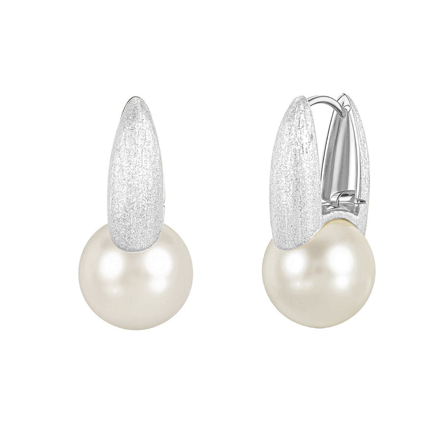 Maya Brushed Silver Plated Faux Pearl Earrings