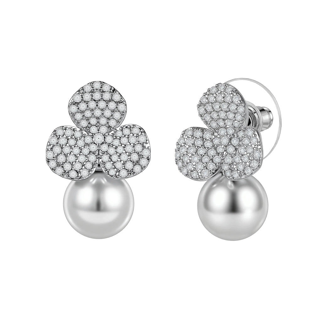 Pearl & Crystal Flower Earrings
