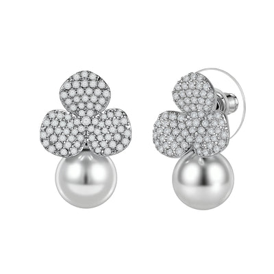 Pearl & Crystal Flower Earrings
