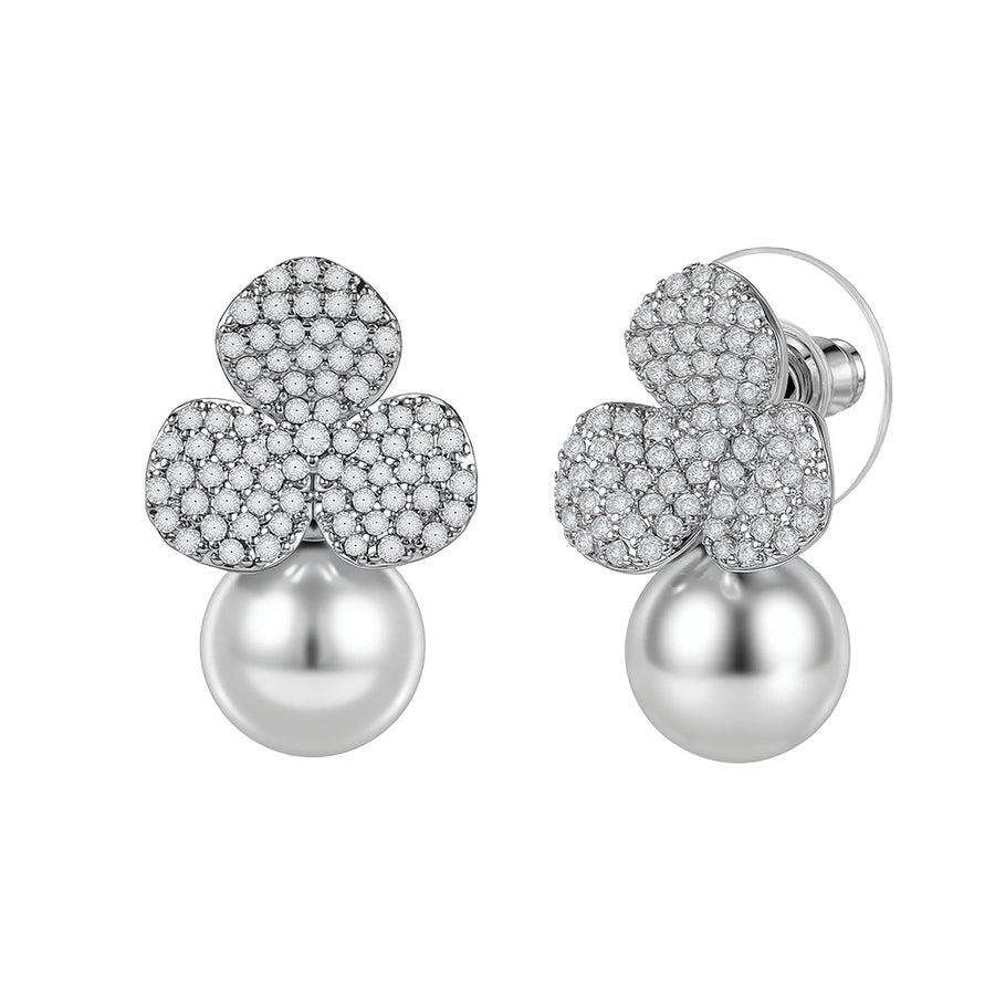 Pearl & Crystal Flower Earrings
