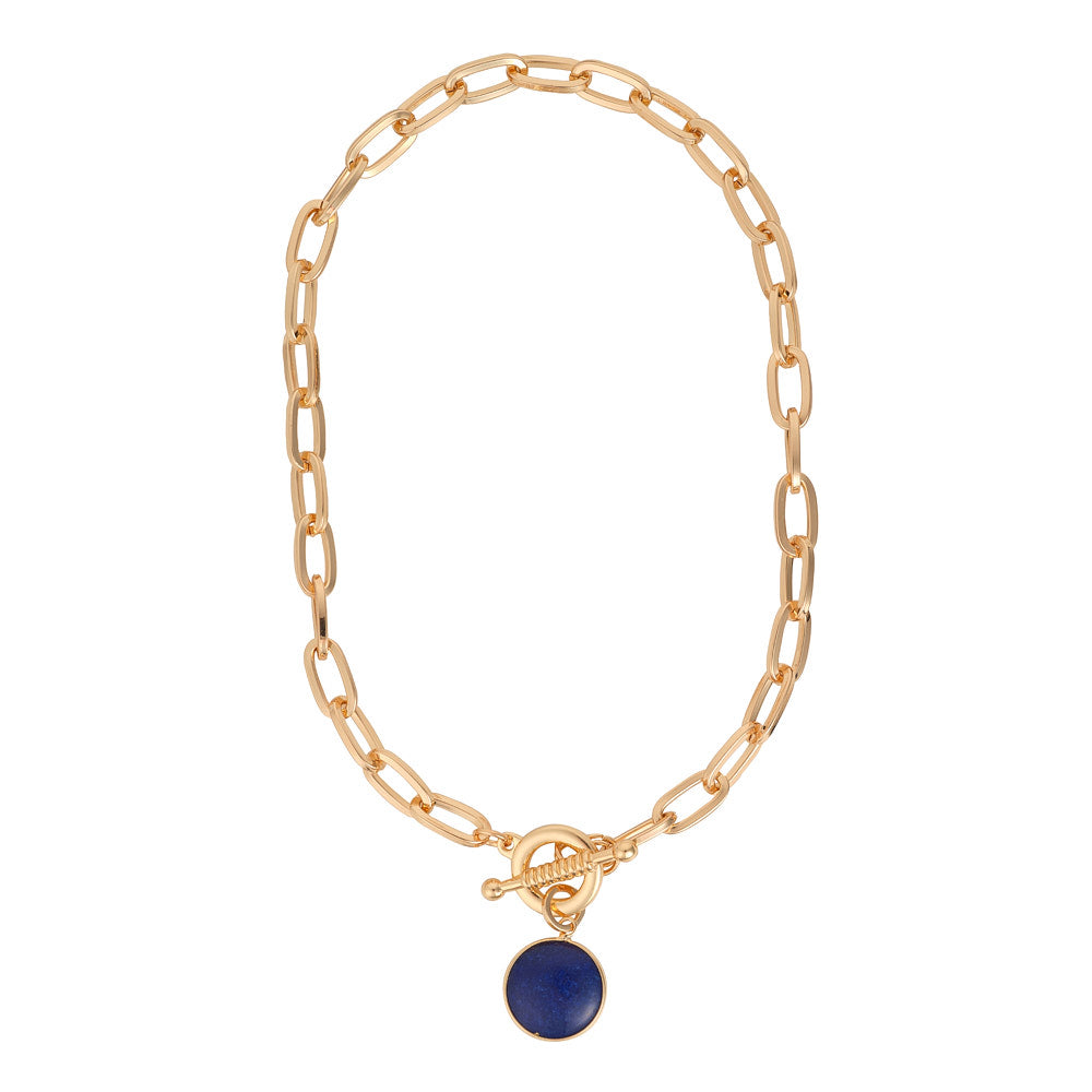 Chunky Paper Clip Chain & Blue Drop Necklace