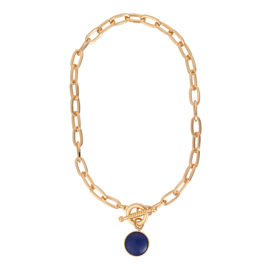 Chunky Paper Clip Chain & Blue Drop Necklace