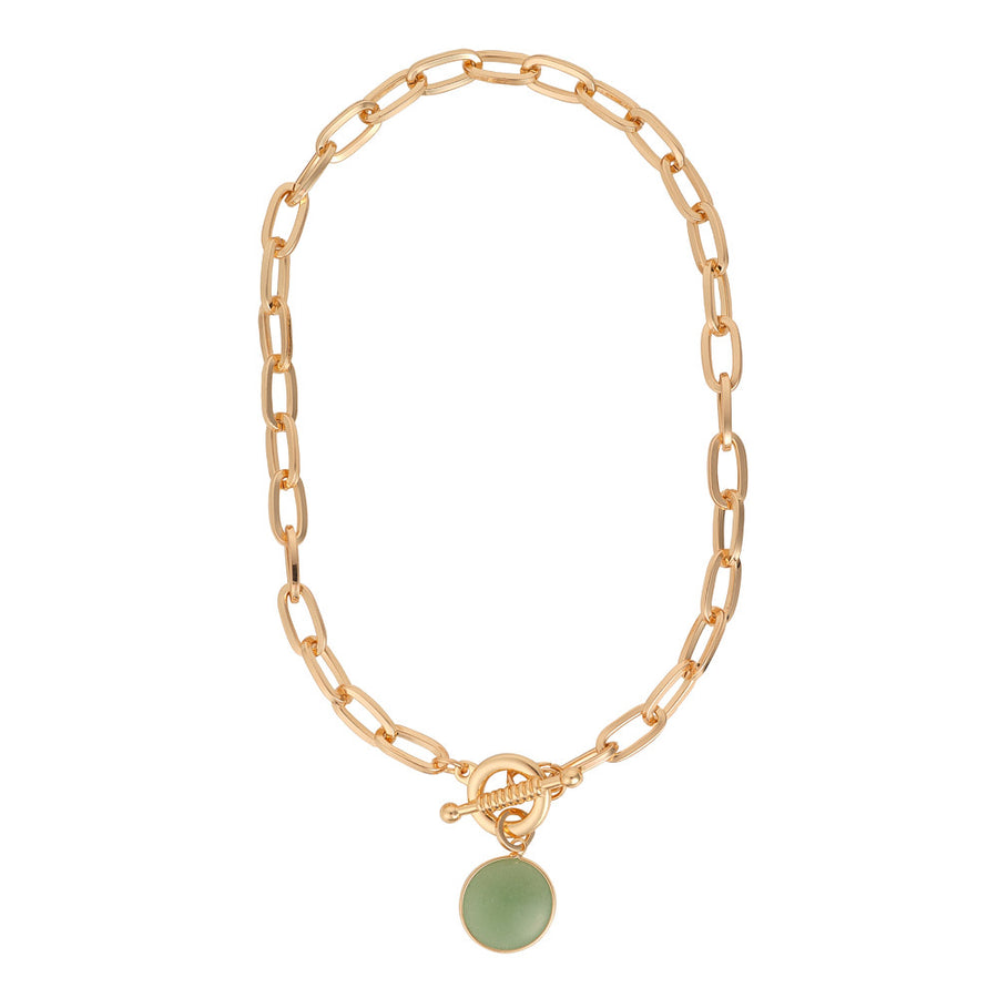 Chunky Paper Clip Chain & Green Drop Necklace