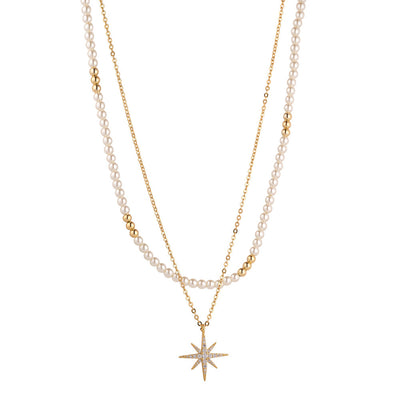 Tiny Pearl & Star Layered Necklace