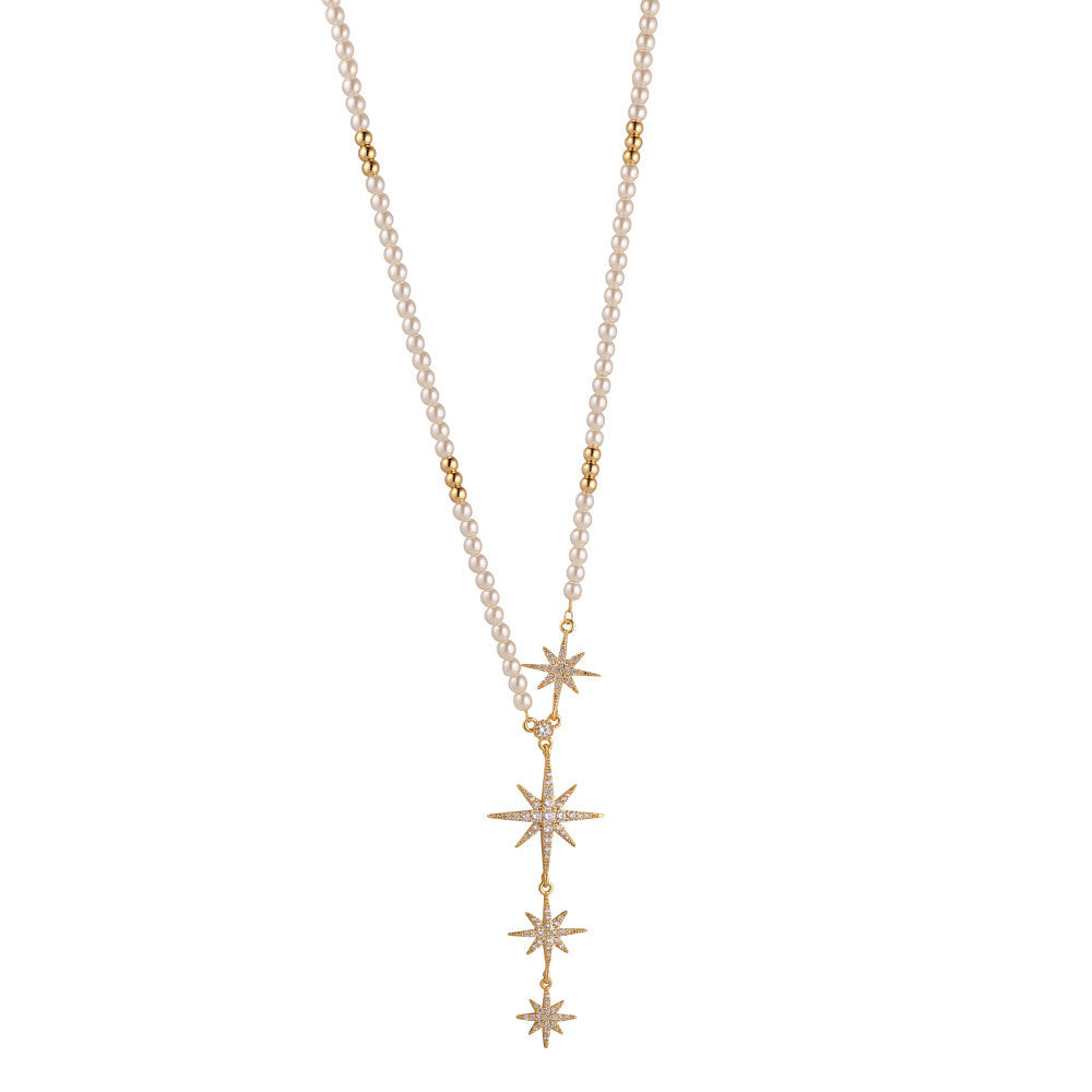Tiny Pearl & Star Drop Necklace