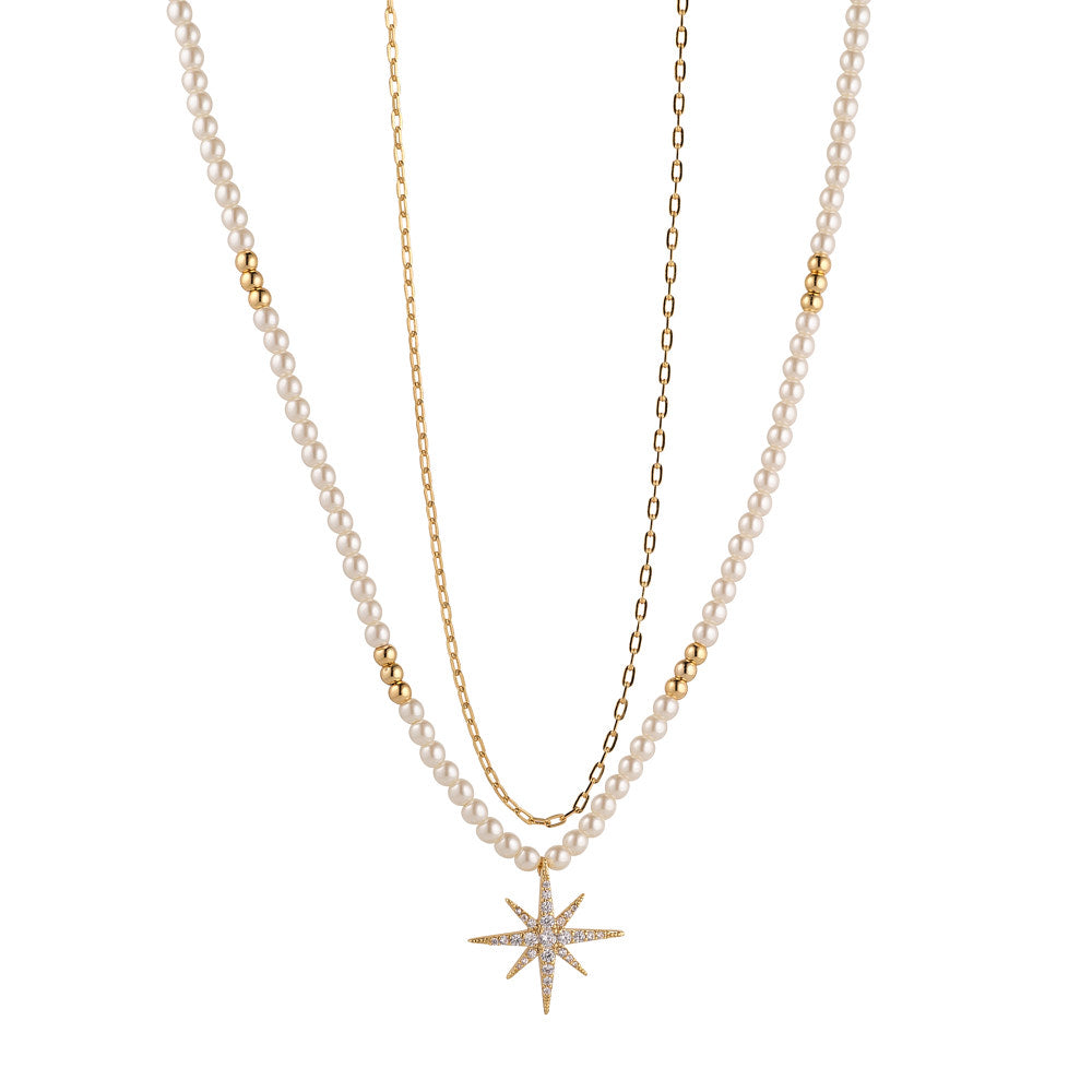 Tiny Pearl Necklace with Centre Star