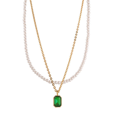 Pearl & Emerald Layered Necklace