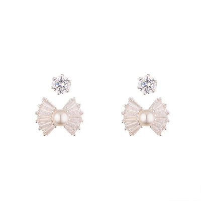 Silver Pearl & Diamanté Earring Set