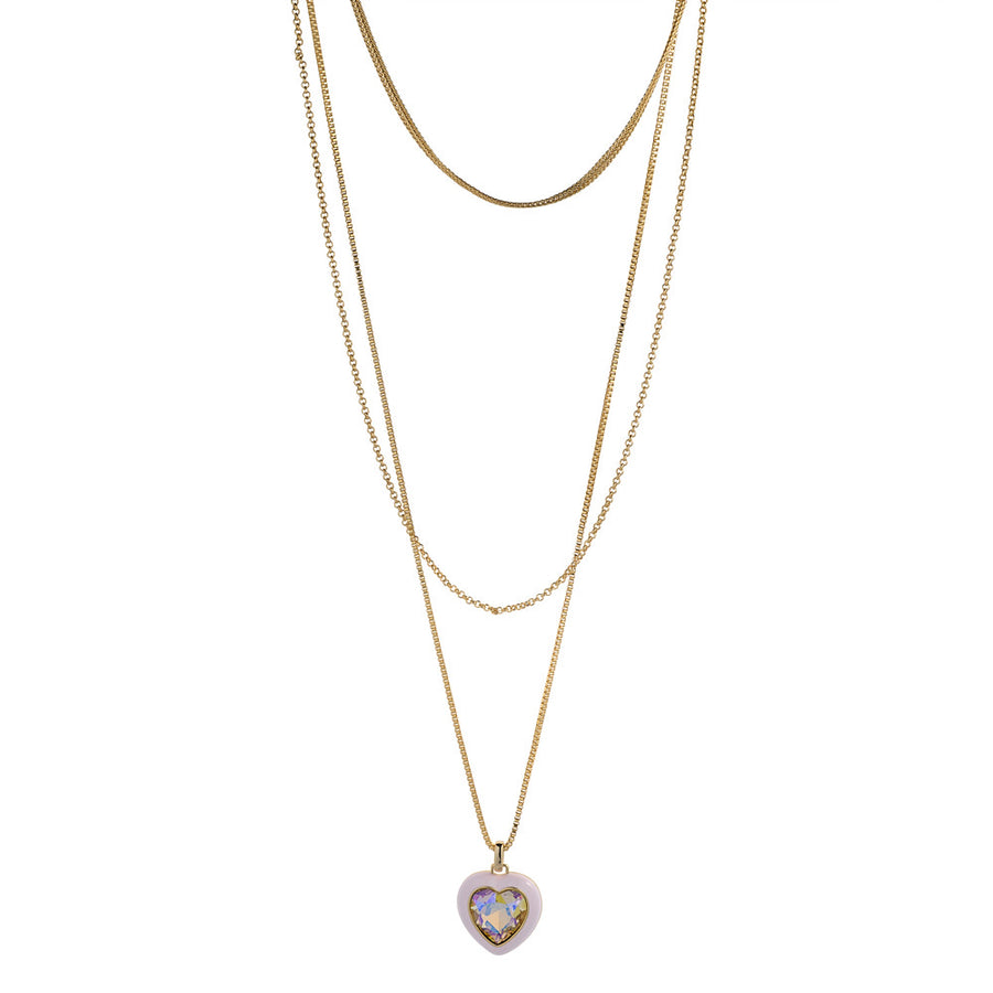 Pink Enamel Long Layered Necklace