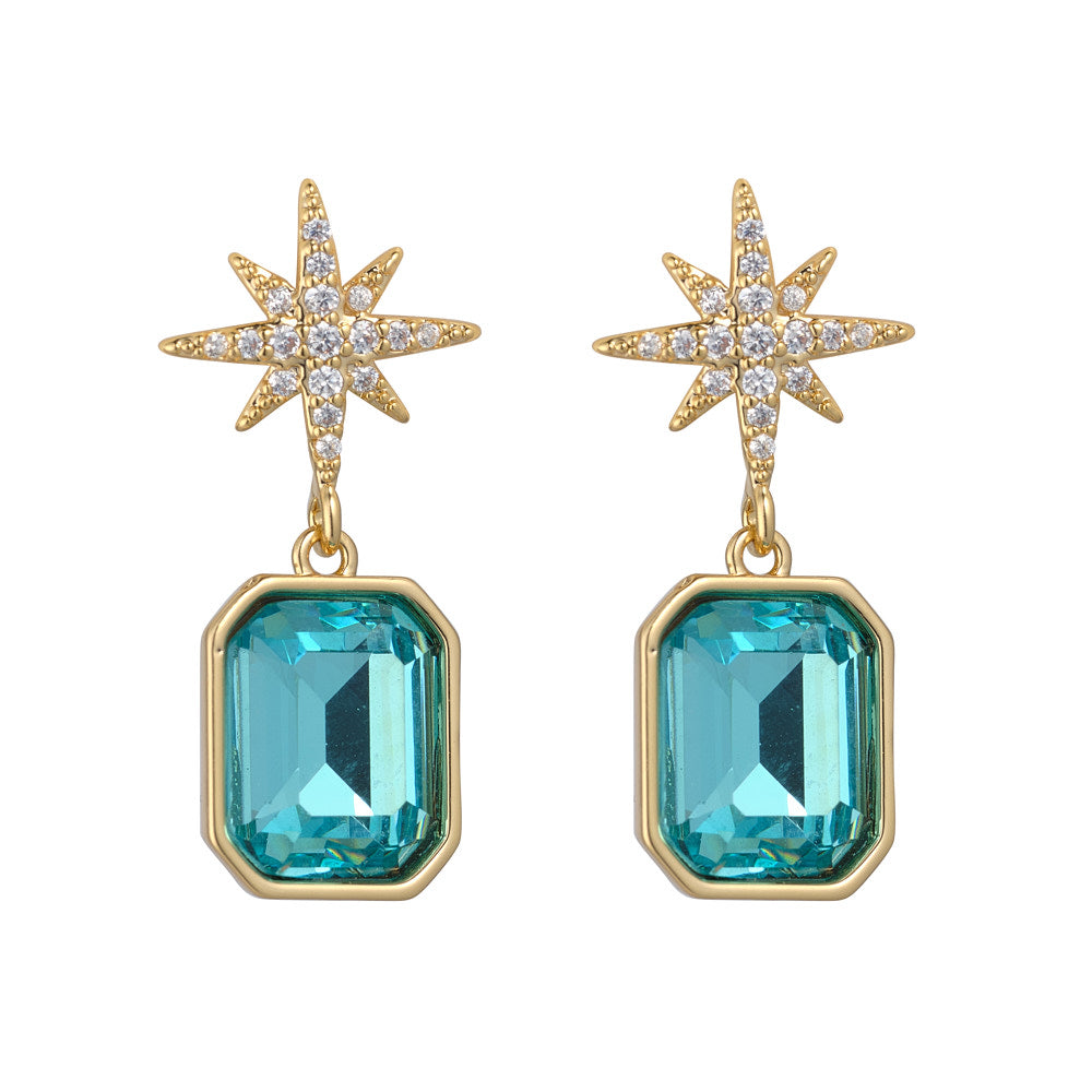 Aqua Crystal Star Earrings