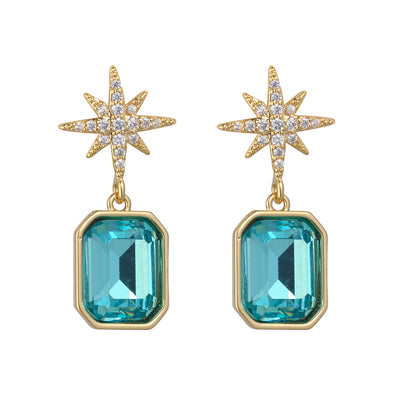Aqua Crystal Star Earrings