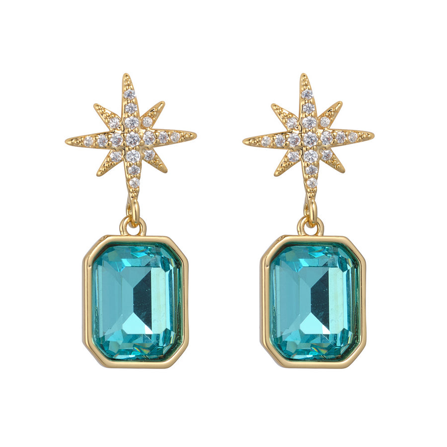 Aqua Crystal Star Earrings