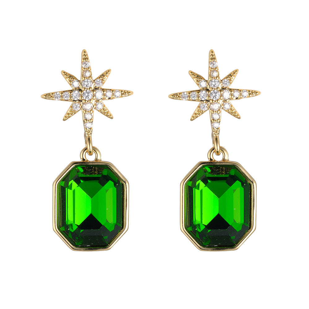 Emerald Crystal Star Earrings
