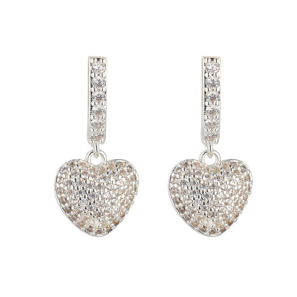 Silver Heart Drop Earrings