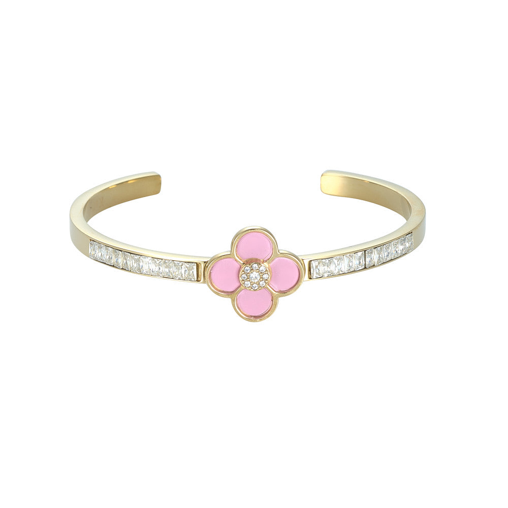 Pink Enamel Floral Bangle