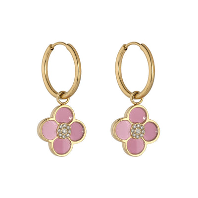 Pink Enamel Floral Earrings