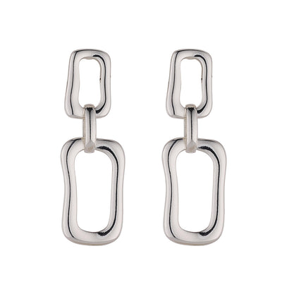 Elongated Silver Link Earrings