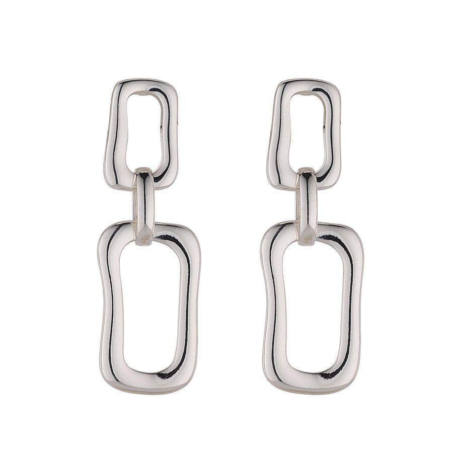 Elongated Silver Link Earrings