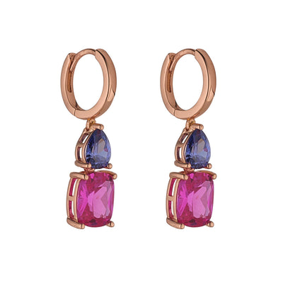 Rose Red & Purple CZ Earrings