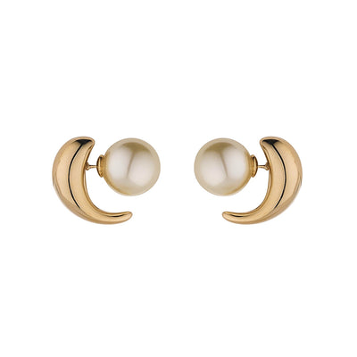 Double Sided Faux Pearl & Gold Plated Earrings