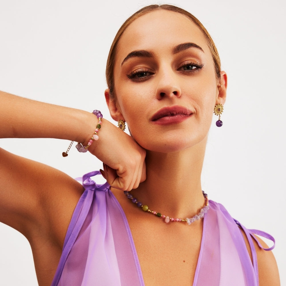 Semi Precious Amethyst Stone Earrings