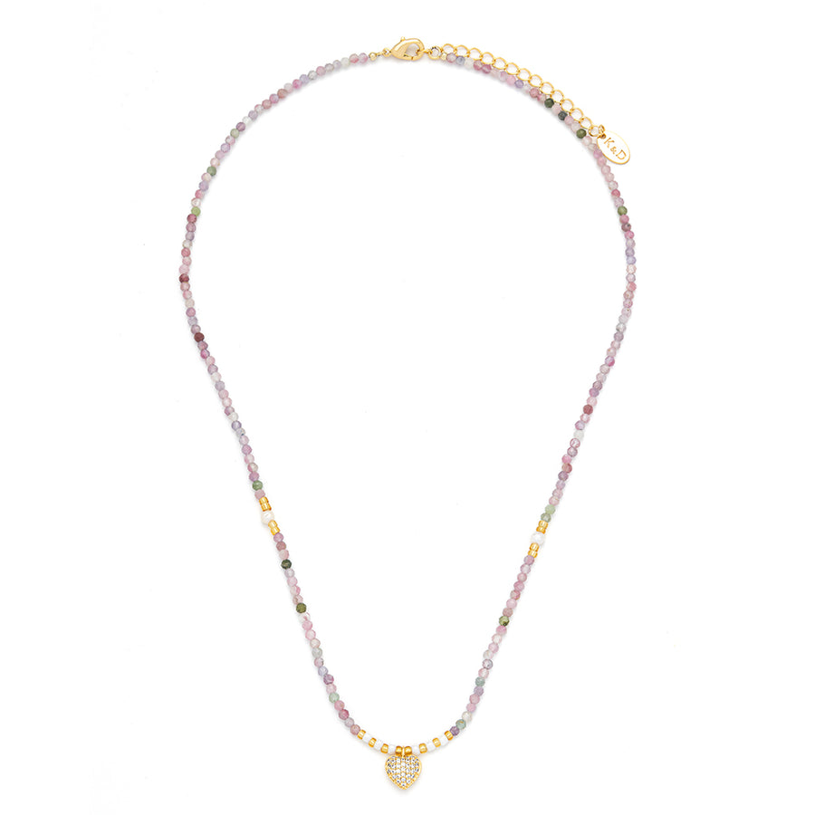Semi Precious Stone & Crystal Heart Necklace