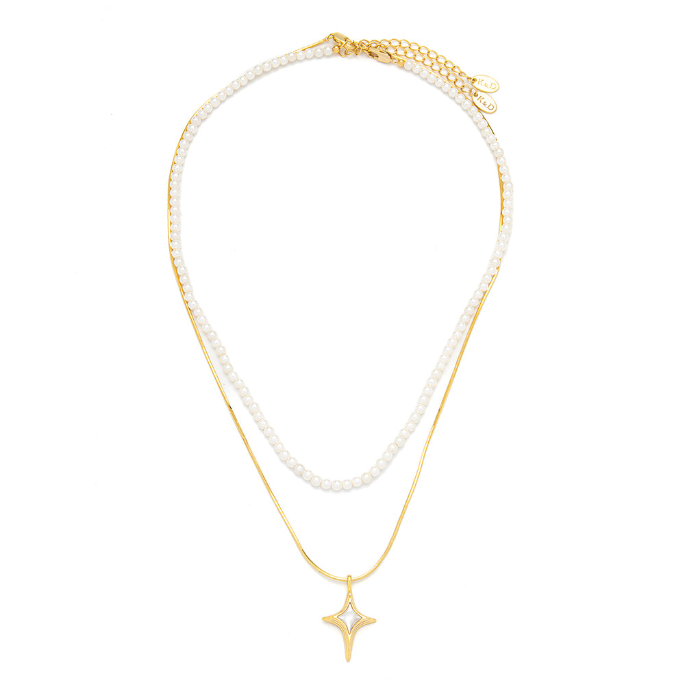 Double Pearl & Gold Necklace