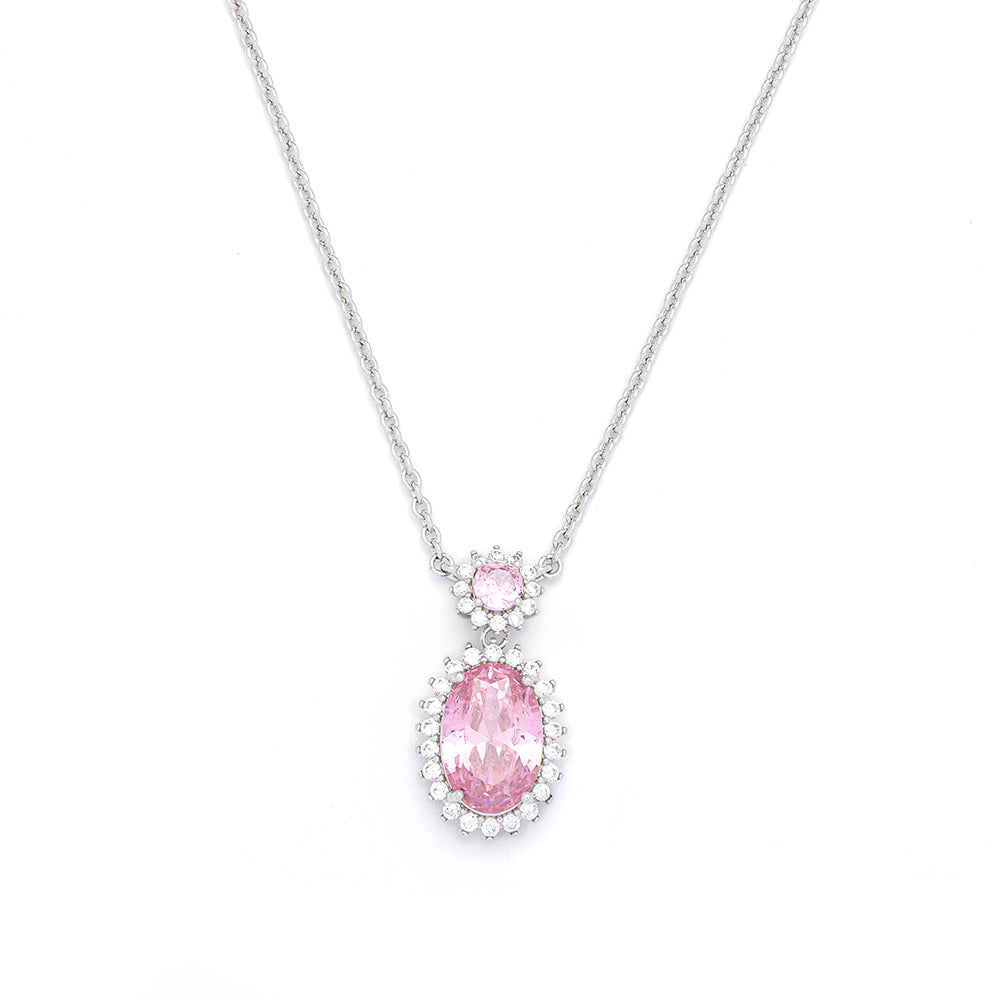 Classic Oval Drop Rose Pink Necklace