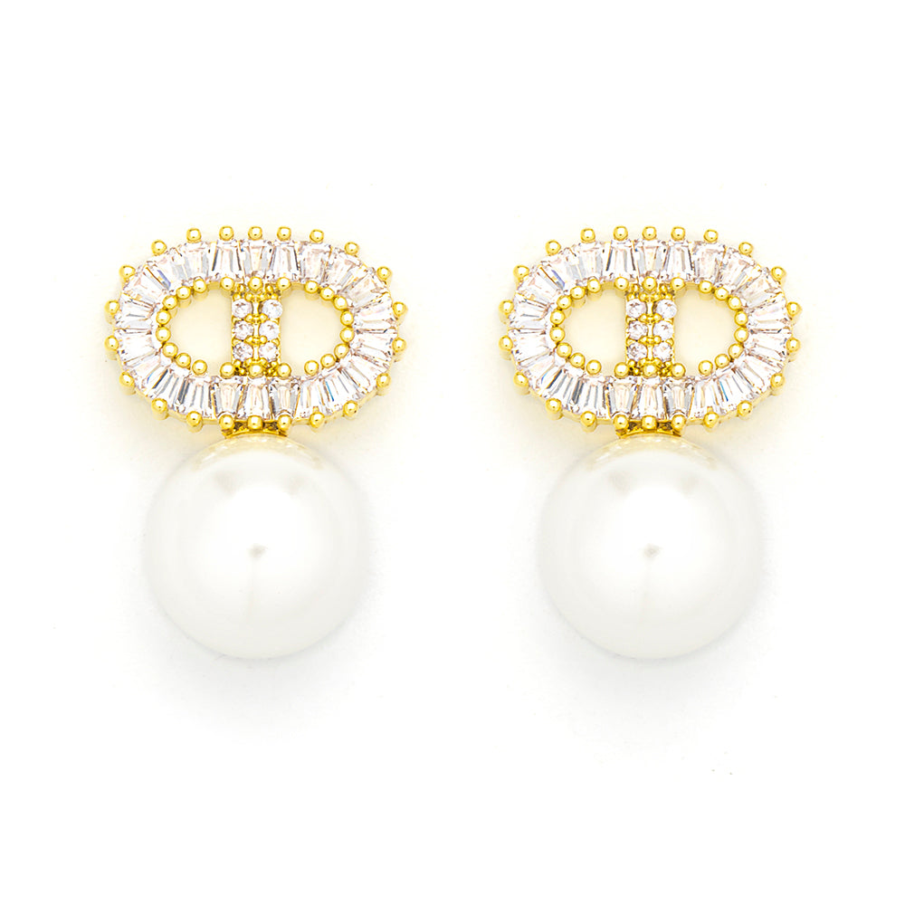 Alma Gold Faux Pearl Earrings