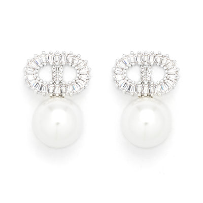 Alma Silver Faux Pearl Earrings