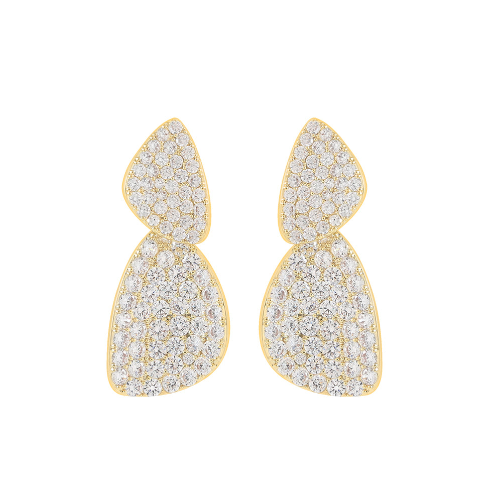 Double Drop CZ Gold Plated Earrings