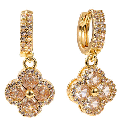 Crystal Clover Gold Drop Earrings