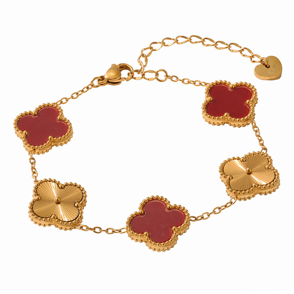 Burgundy & Gold Clover Bracelet