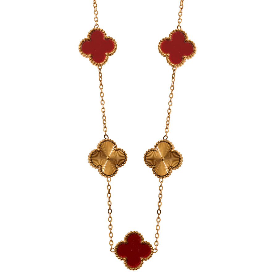 Burgundy & Gold Clover Necklace