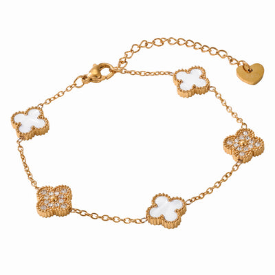 White & Crystal Clover Bracelet