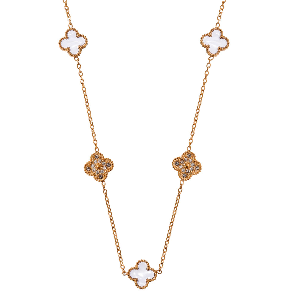 White Crystal Clover Short Necklace