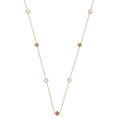 White & Crystal Clover Long Necklace