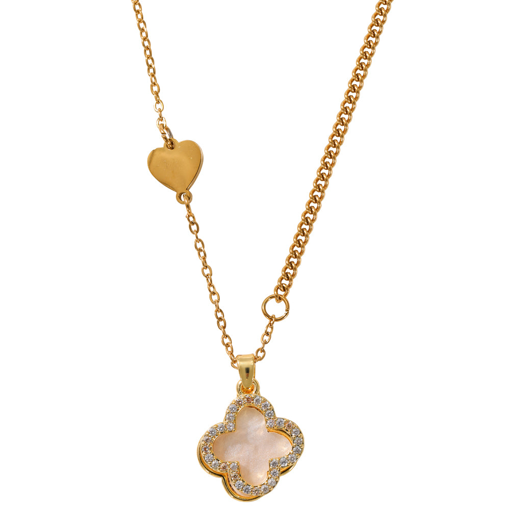 Lola White & Crystal Clover Pendant