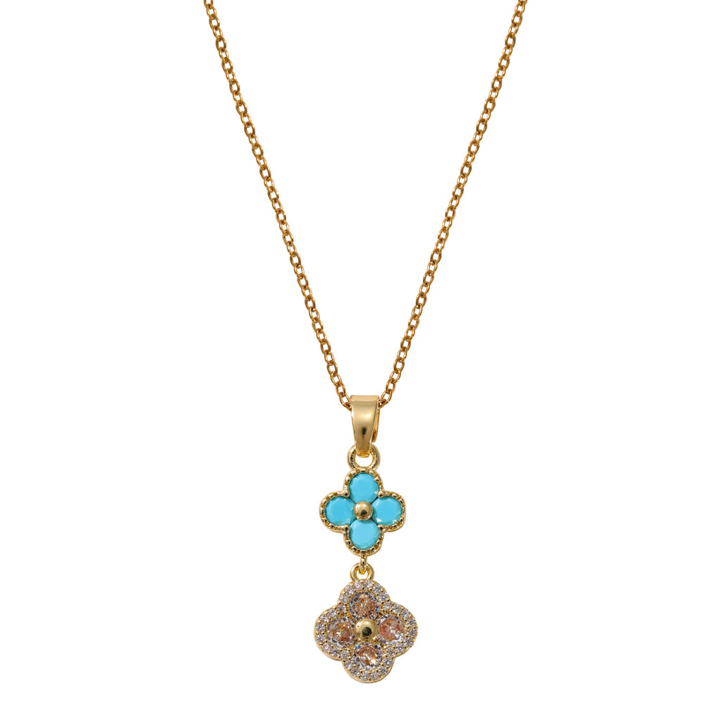 Turquoise & Crystal Clover Pendant